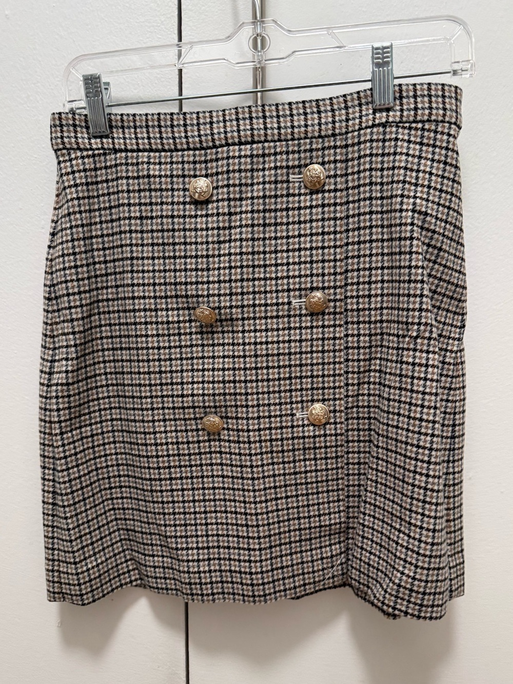 NWT Ann Taylor Petite Check Double-Breasted A-Line Wrap Skirt, 4P